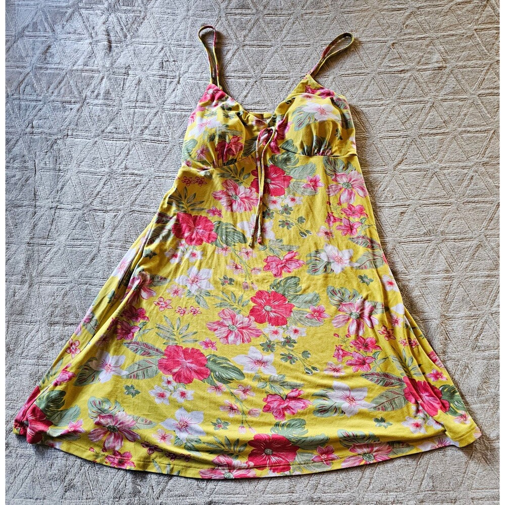 No Boundaries Yellow Floral Strappy Tie Front V-Neck Mini Sundress Jersey XL